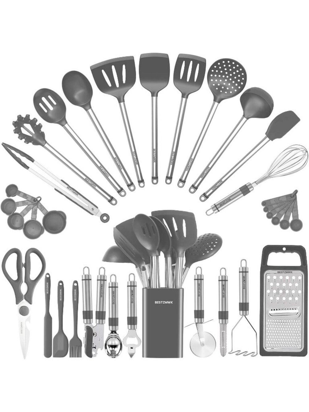 Kitchen Utensil Set-Silicone Cooking 33 Nonstick Kitchen Gadgets & Spoons Gray